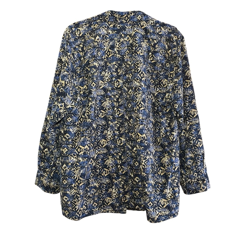 Catherines Blue Tan Abstract Leaf Print Button Down Blouse‎ 14/16W Boho Western* - Picture 3 of 7